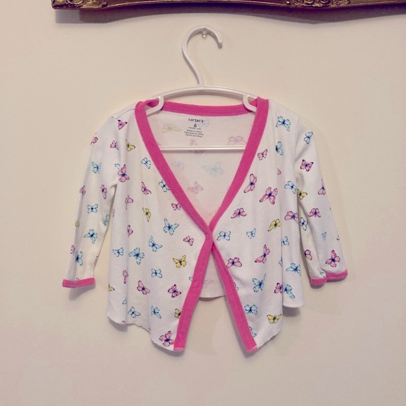 Carter’s Butterfly Pattern Long Sleeve Top with Snap Closures Baby Girl 6 M - Picture 2 of 4